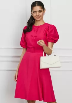 Rochie DY Fashion fucsia cu fundite pe bust si maneci bufante imagine