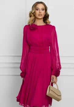 Rochie DY Fashion fucsia din voal cu trandafiri la maneci si decolteu imagine