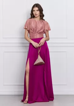 Rochie DY Fashion fucsia lunga cu bust din fir lurex si crepeu maxi imagine