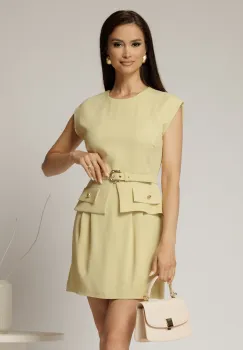 Rochie DY Fashion galbena scurta cu peplum si curea in talie imagine