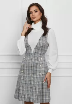 Rochie Dy Fashion gri cu carouri tip sarafan imagine