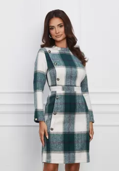 Rochie Dy Fashion ivory cu carouri verzi imagine