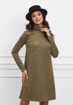 Rochie Dy Fashion kaki din jerse cu buzunar pe bust imagine