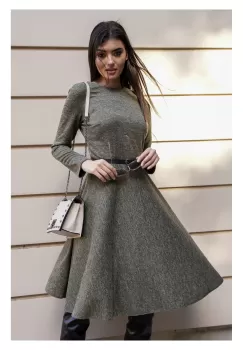 Rochie Dy Fashion kaki din jerse cu o curea in talie imagine