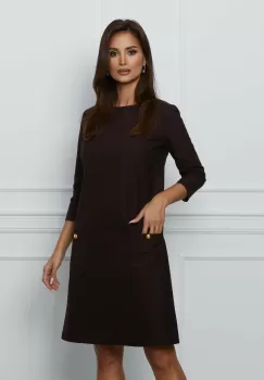 Rochie Dy Fashion lejera bordo cu imprimeuri negre si buzunare imagine