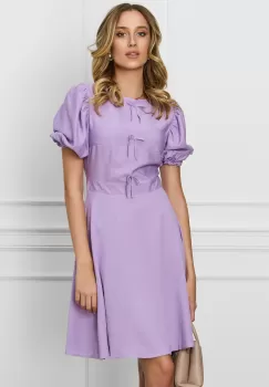 Rochie DY Fashion lila cu fundite pe bust si maneci bufante imagine