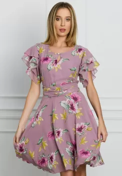 Rochie DY Fashion lila cu imprimeuri florale roz imagine