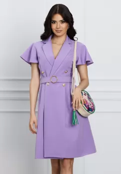 Rochie DY Fashion lila cu nasturi si curea in talie imagine