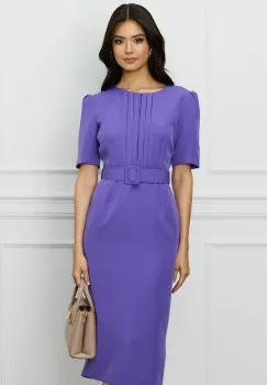 Rochie DY Fashion lila cu pliuri pe bust si curea in talie imagine