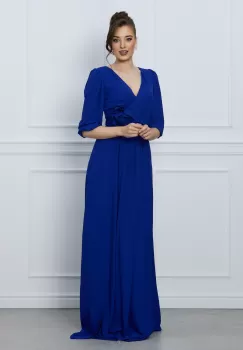 Rochie DY Fashion lunga albastra cu floare in talie imagine