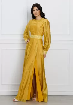 Rochie Dy Fashion lunga galbena cu dantela in talie imagine