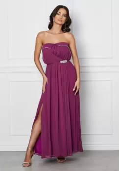 Rochie Dy Fashion lunga mov pruna cu accesoriu in talie imagine