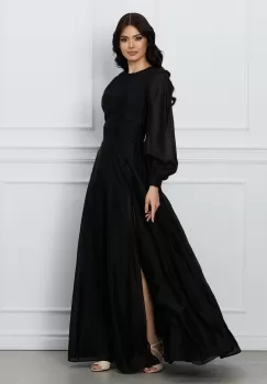 Rochie DY Fashion lunga neagra cu dantela in talie imagine