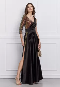 Rochie DY Fashion lunga neagra cu paiete aurii imagine