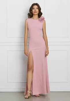 Rochie DY Fashion lunga roz cu floare la umar imagine