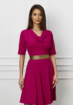 Rochie Dy Fashion magenta cu banda aurie in talie imagine