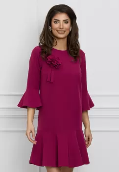 Rochie Dy Fashion magenta cu floare pe bust si volane imagine