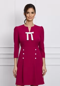 Rochie Dy Fashion magenta cu funda la bust si nasturi pe fusta imagine