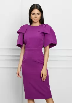 Rochie DY Fashion magenta cu funde pe umeri imagine