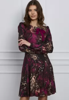 Rochie Dy Fashion magenta cu imprimeu si funda imagine