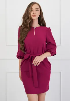 Rochie DY Fashion magenta cu maneci bufante si cordon in talie imagine