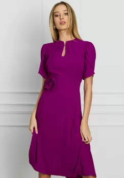 Rochie DY Fashion magenta cu maneci lalea si trandafir in talie imagine