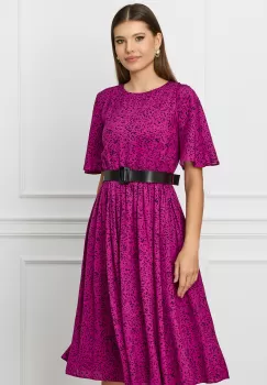 Rochie Dy Fashion magenta cu picatele negre si curea in talie imagine