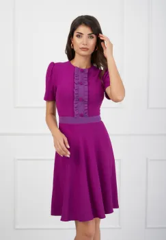 Rochie DY Fashion magenta cu volan si nasturi pe bust imagine