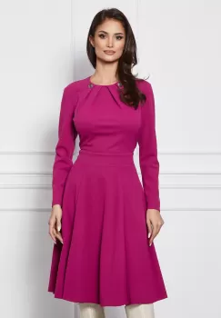 Rochie Dy Fashion magenta din crep cu nasturi si pliuri imagine