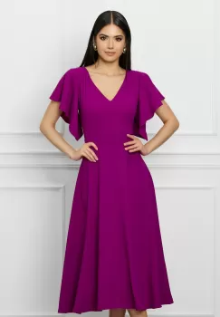 Rochie DY Fashion magenta din voal cu maneci scurte imagine
