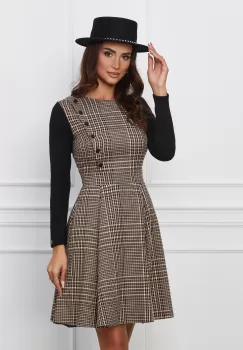 Rochie Dy Fashion maro cu carouri imagine