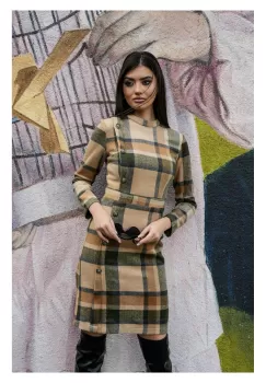 Rochie Dy Fashion maro cu carouri kaki imagine