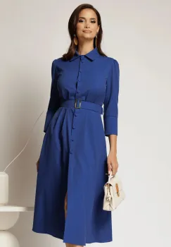 Rochie DY Fashion midi albastra tip camasa cu inchidere cu nasturi imagine