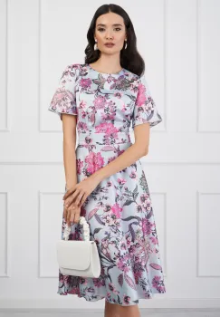 Rochie DY Fashion midi bleu cu imprimeuri florale roz imagine