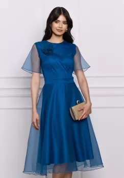 Rochie DY Fashion midi bleumarin din voal cu aplicatie florala imagine