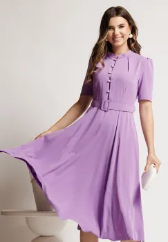 Rochie DY Fashion midi lila in clos din triplu voal cu nasturi la bust si curea in talie imagine