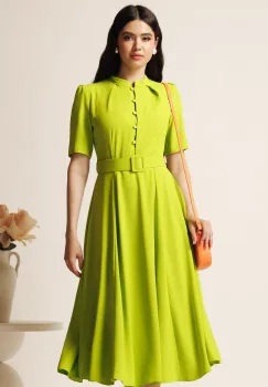 Rochie DY Fashion midi lime in clos din triplu voal cu nasturi la bust si curea in talie imagine