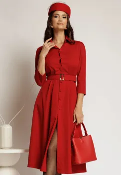 Rochie DY Fashion midi rosie tip camasa cu inchidere cu nasturi imagine