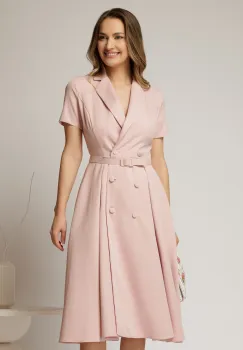 Rochie DY Fashion midi roz cu decolteu petrecut si curea in talie imagine