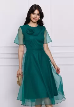 Rochie DY Fashion midi verde din voal cu aplicatie florala imagine
