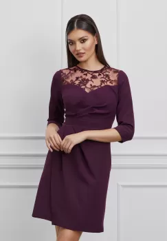 Rochie Dy Fashion mov cu dantela la bust si pliuri pe fusta imagine
