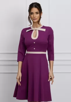Rochie Dy Fashion mov cu guler si banda bej in talie imagine