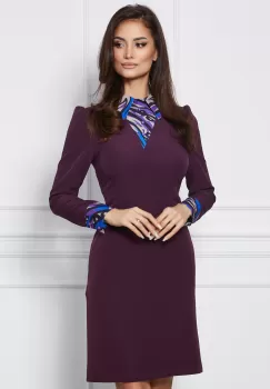 Rochie Dy Fashion mov cu guler si mansete imprimate imagine