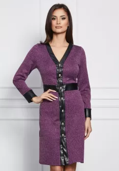 Rochie Dy Fashion mov cu insertie fir lurex si nasturi imagine