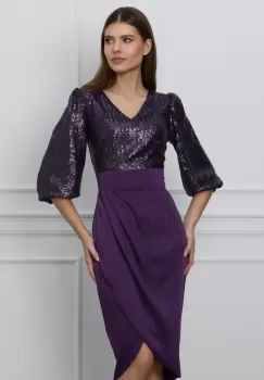 Rochie Dy Fashion mov cu paiete la bust si fusta din satin imagine