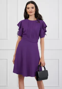 Rochie DY Fashion mov cu pliuri pe bust si volane pe maneci imagine