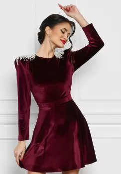 Rochie Dy Fashion mov din catifea cu franjuri la umeri imagine