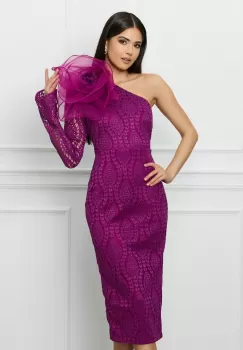 Rochie DY Fashion mov din dantela cu floare maxi pe umar imagine