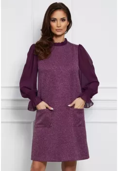 Rochie DY Fashion mov din jerse cu maneci din voal imagine