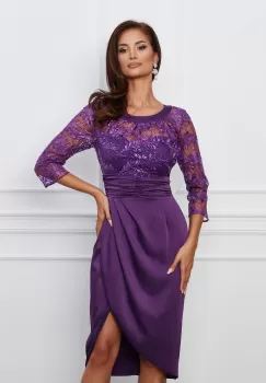 Rochie Dy Fashion mov din satin cu dantela la bust imagine